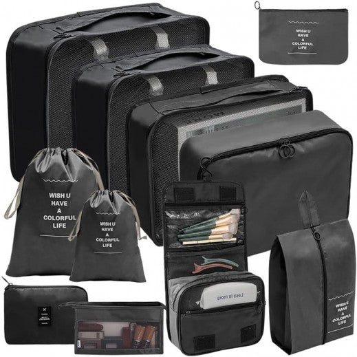 TRAVEL LUGGAGE CUBES SET 10 PIECES - Black