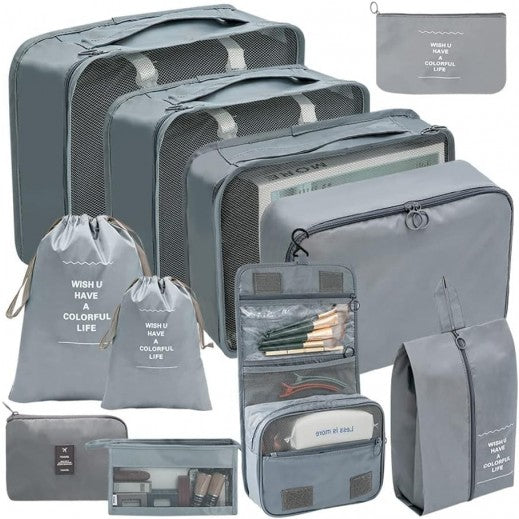 TRAVEL LUGGAGE CUBES SET 10 PIECES -Grey