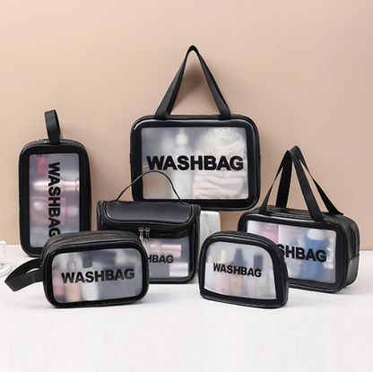 WATERPROOF TOILETRY ORGANIZER SET - 6 PIECES - BLACK