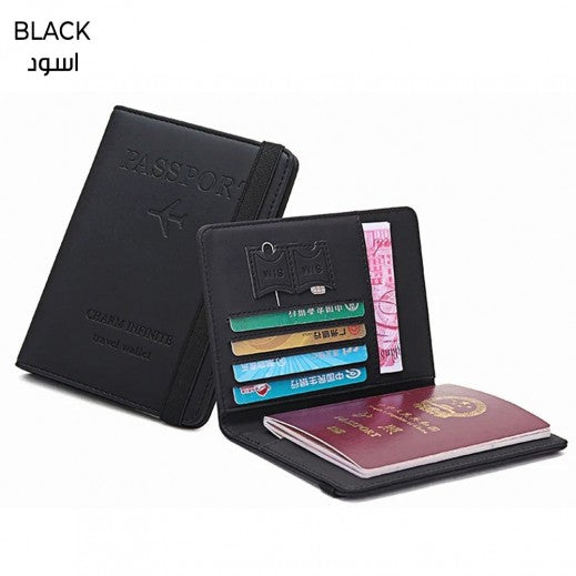 LEATHER PASSPORT COVER - Black