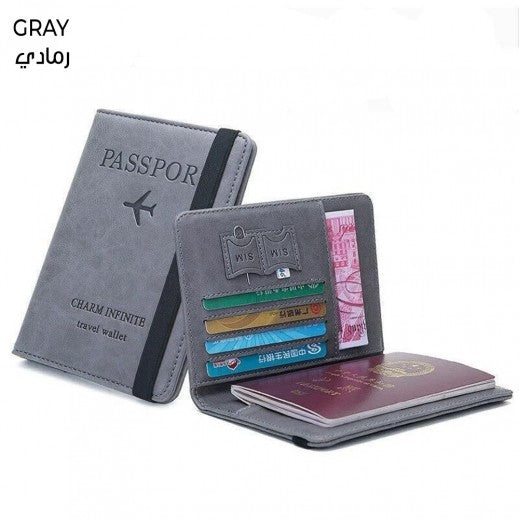 LEATHER PASSPORT COVER - GREY