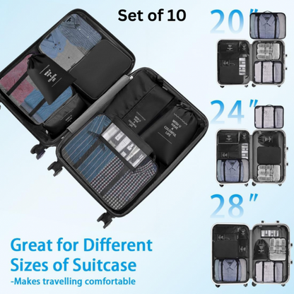 TRAVEL LUGGAGE CUBES SET 10 PIECES - Black